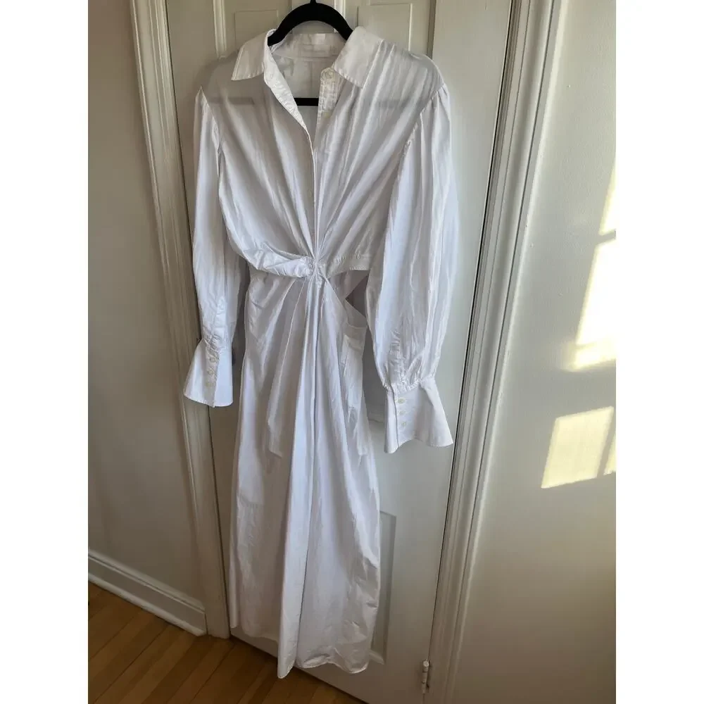 Jonathan Simkhai Fraya Plisse Poplin Cutout Maxi Dress White Size 0 Resort - Picture 4 of 7
